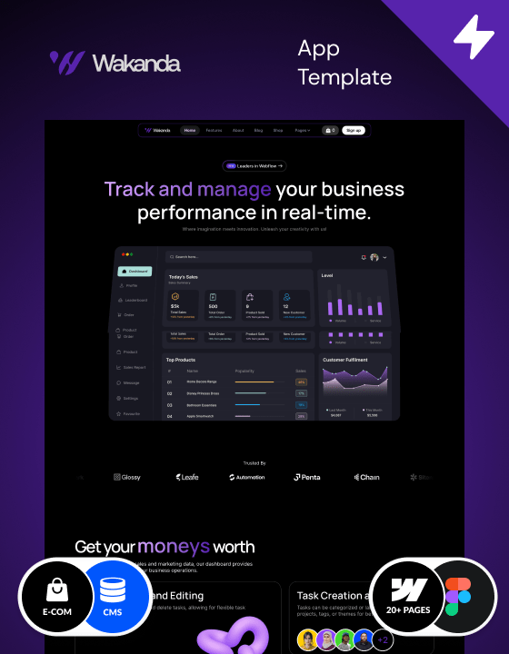 Webflow App template – Wakanda, designed by Wedoflow.