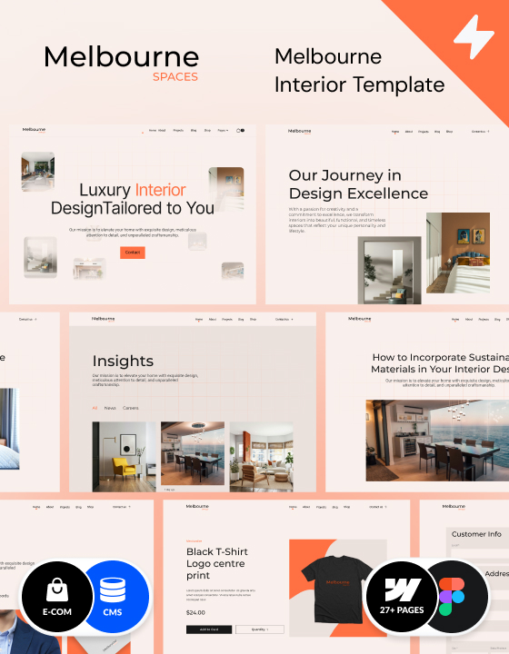 Webflow template for interior design. Modern website template for interior design made in Webflow
