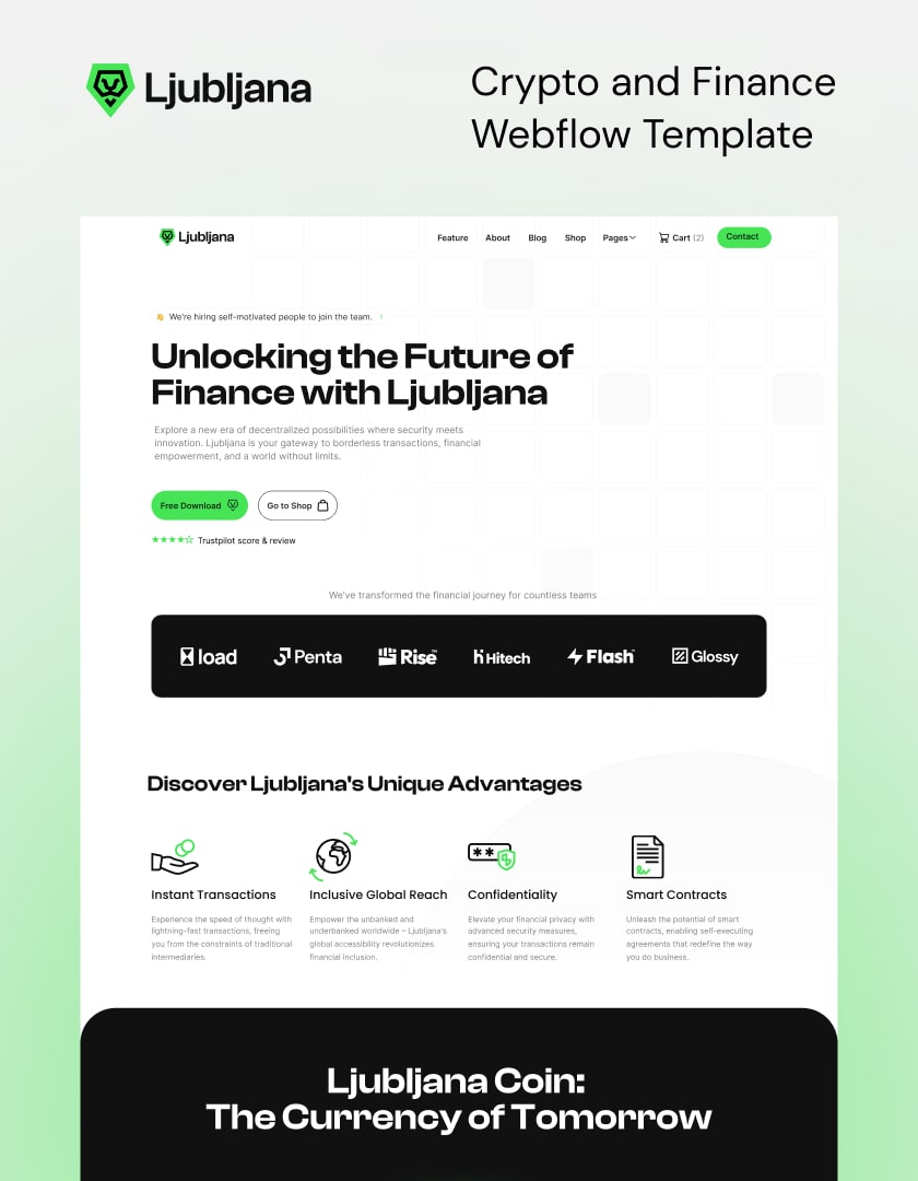 Webflow template for finance businesses, with CMS and Ecommerce, made in Webflow