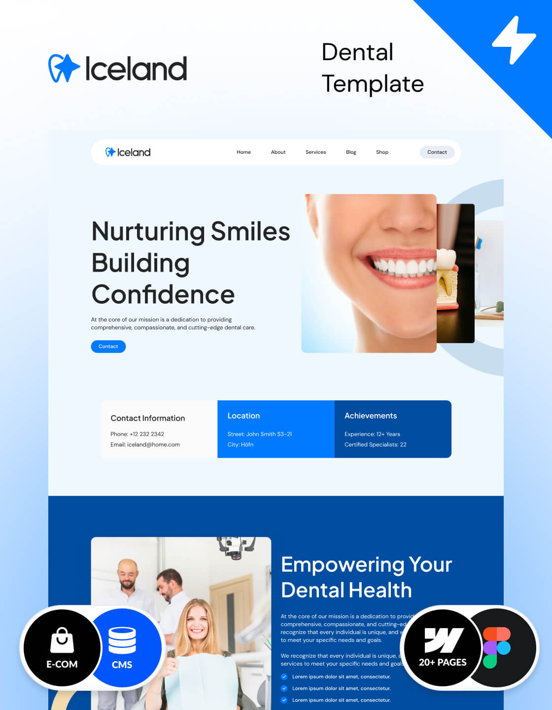 Webflow template for dentists with CMS and E-commerce