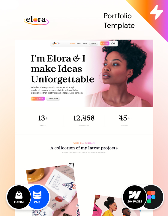 Webflow Portfolio template – Elora, designed by Azwedo and Wedoflow