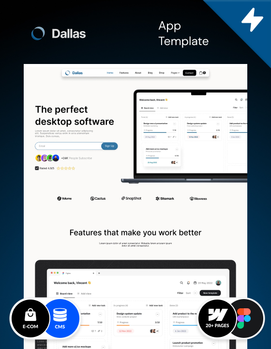 Webflow template for App agencies - Dallas. Building websites fast with Dallas Webflow template.