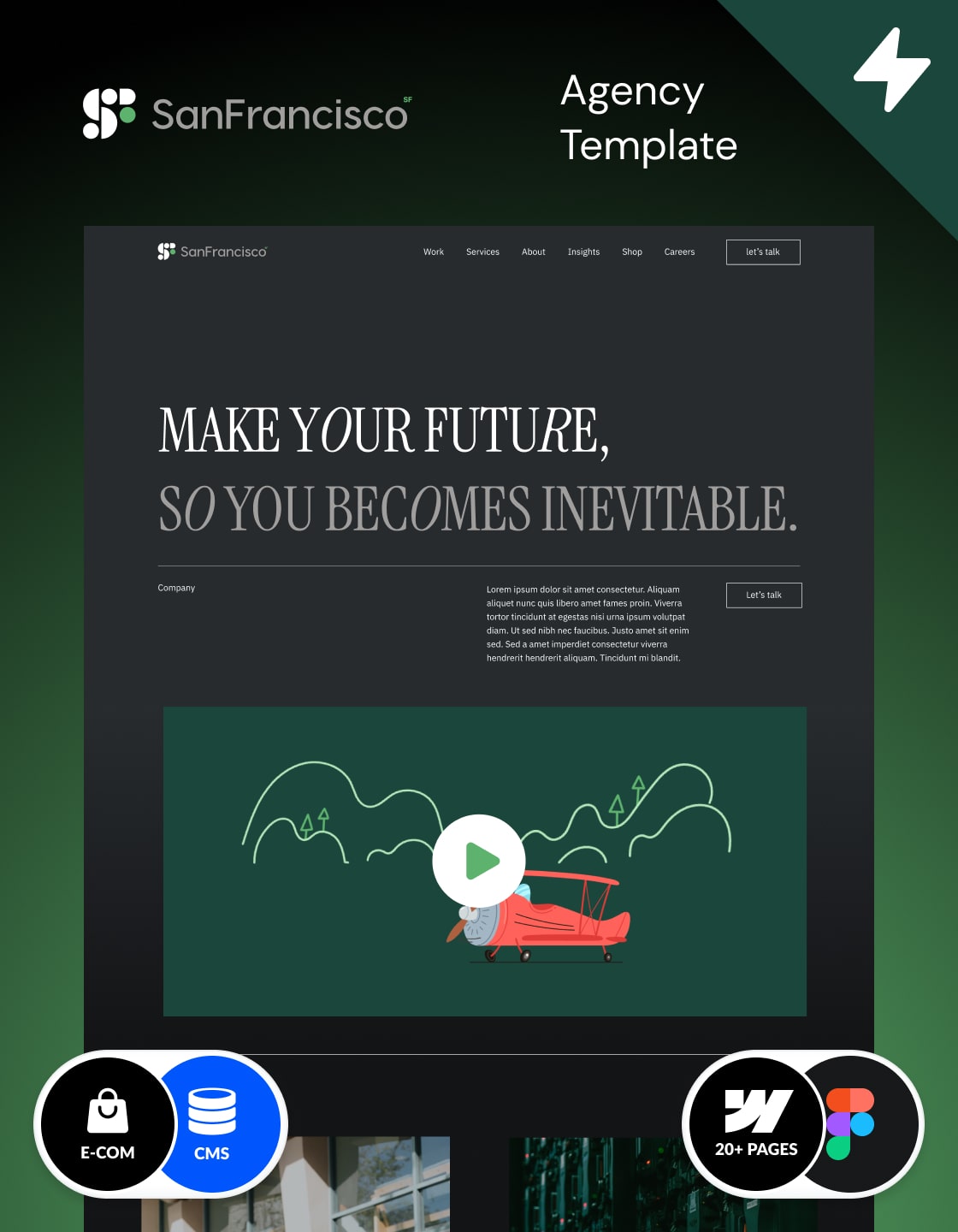 Dark theme Webflow agency template, designed by Wedolow and made in Webflow