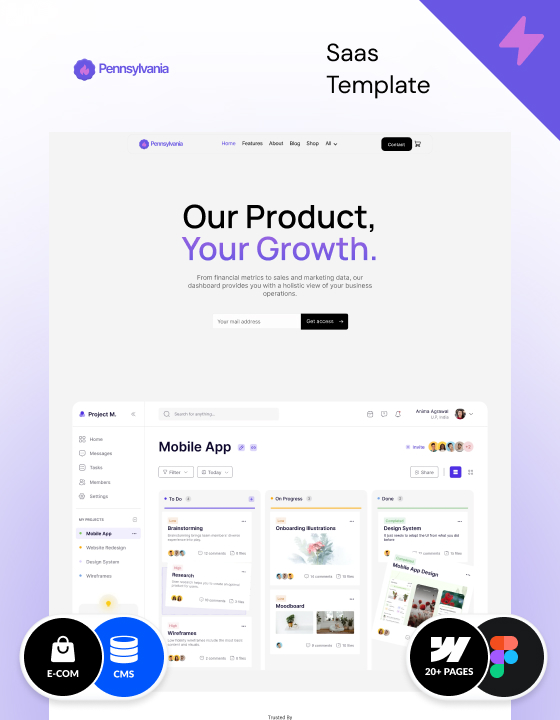 Webflow SaaS template – Pennsylvania designed by Azwedo and Wedoflow.