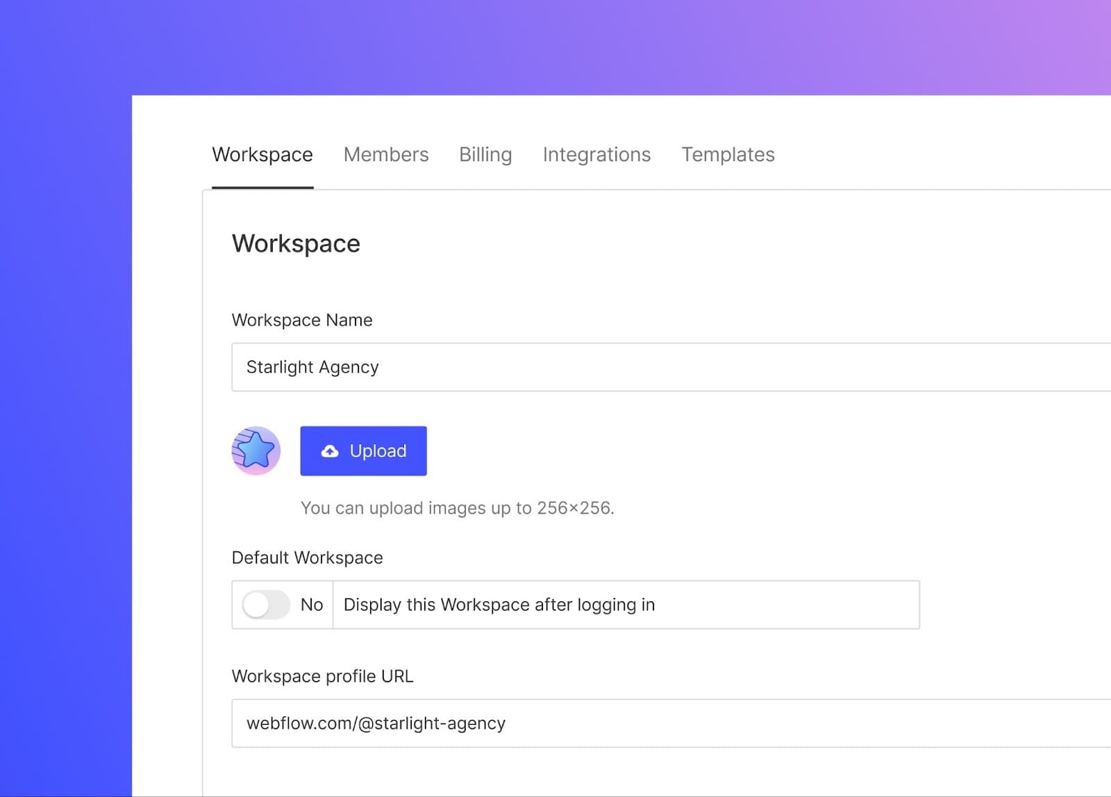 An image showing how to Choose your Workspace profile @handle and URL
