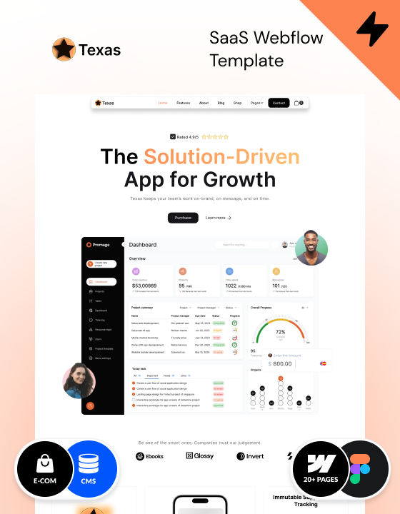 Webflow SaaS template – Texas. Designed by Azwedo & Wedoflow