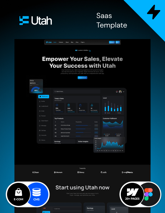 Webflow SaaS template for agencies and businesses, made in Webflow