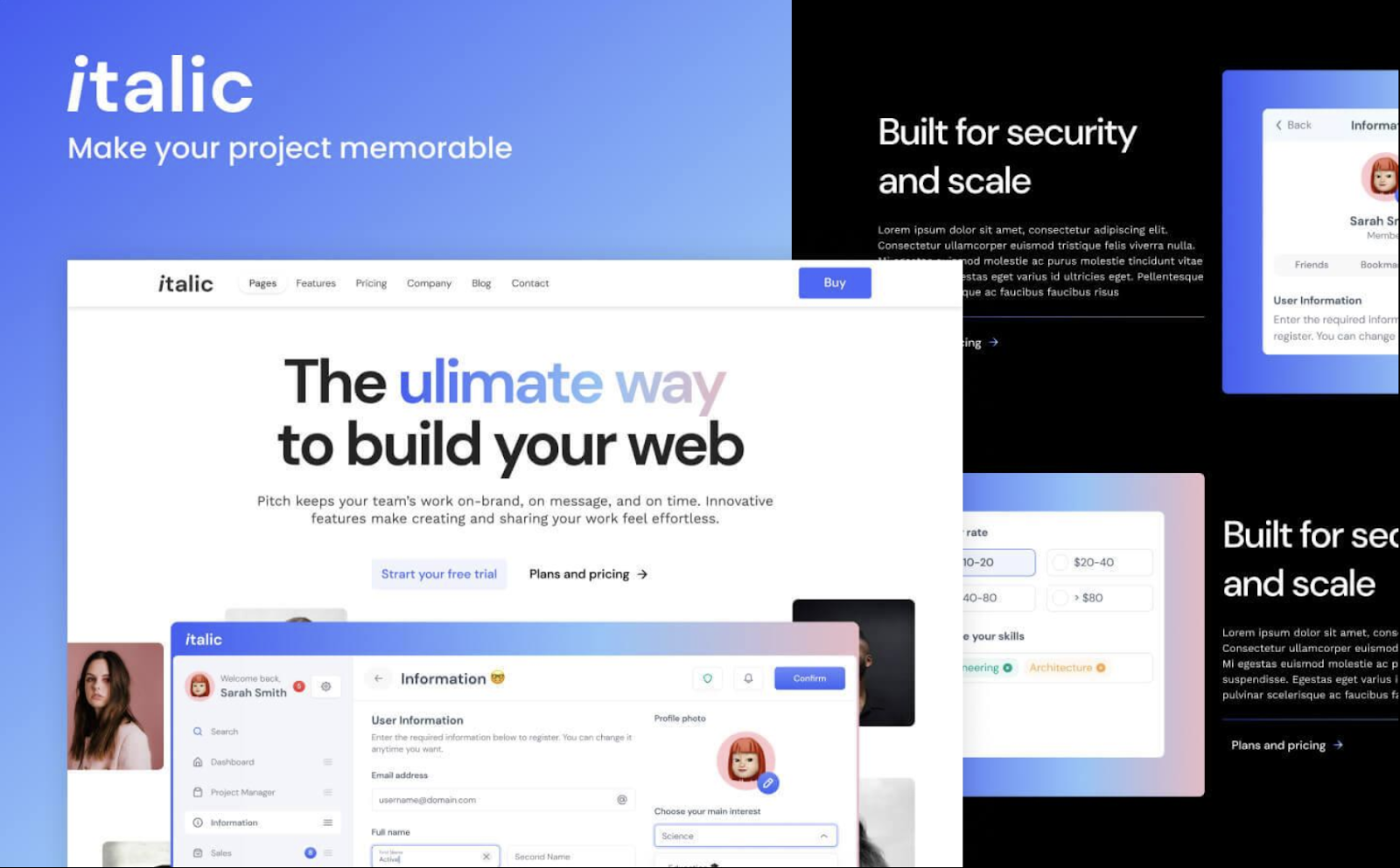 Italic Webflow website template. Gradient inspiring example of One Page template for landing page – Webflow template build by Wedoflow