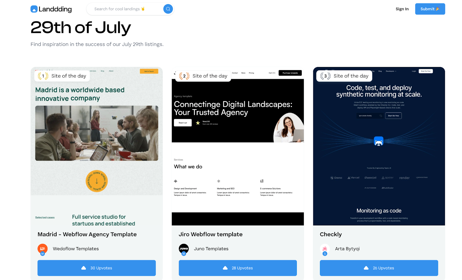 Landdding – Showcasing website designs for inspiration 
