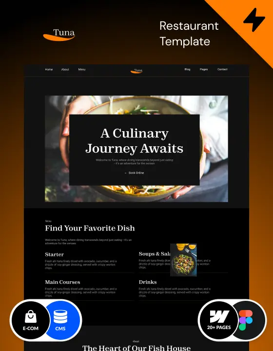 Webflow Restaurant template – Tuna, designed by Azwedo & Wedoflow