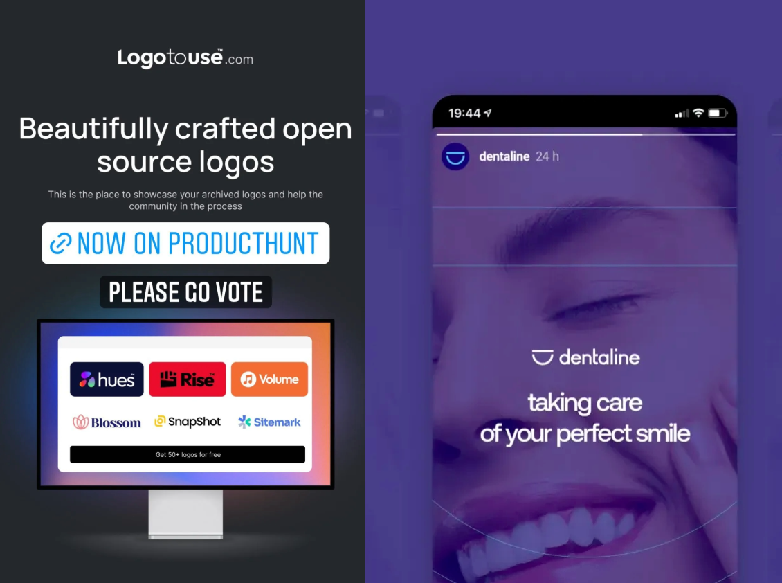 Logotouse.com and Dentaline marketing graphics for instagram story