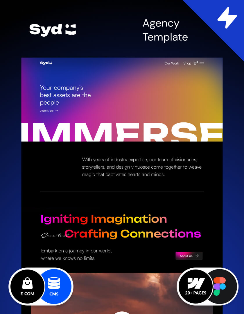 Explore Webflow agency template, perfect for creative businesses, made in Webflow