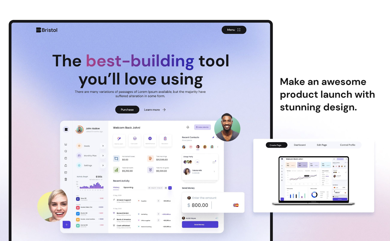 Bristol Webflow website template.Application template example of One Page template for landing page – Webflow template build by Wedoflow